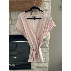 Soma 100% Silk Jacquard Wrap Top Robe Blush Pink Kimono Sleeve Short L